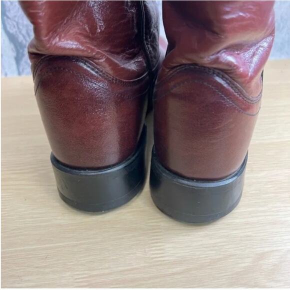 Vintage Old West Men's Western Burgundy Leather Roper Cowboy Boots Size 8.5D - Picture 6 of 13